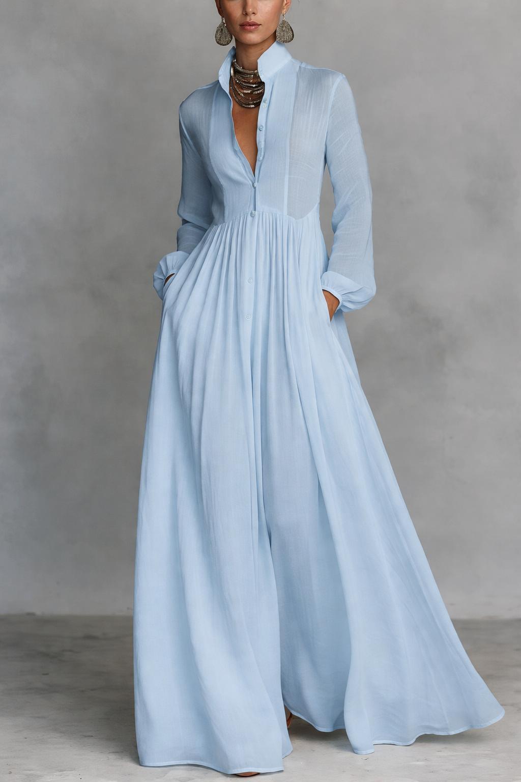 Robe maxi fluide blanche Danoir Paris Serena avec boutons à l'avant, portée élégante et légère, vue de face.