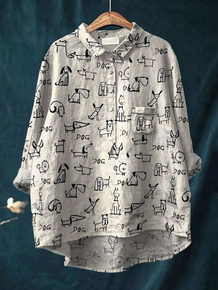 Chemise blanche Danoir Paris Zoe pour chien Doodle, visible avec col et motif animalier, tissu confortable et élégant.