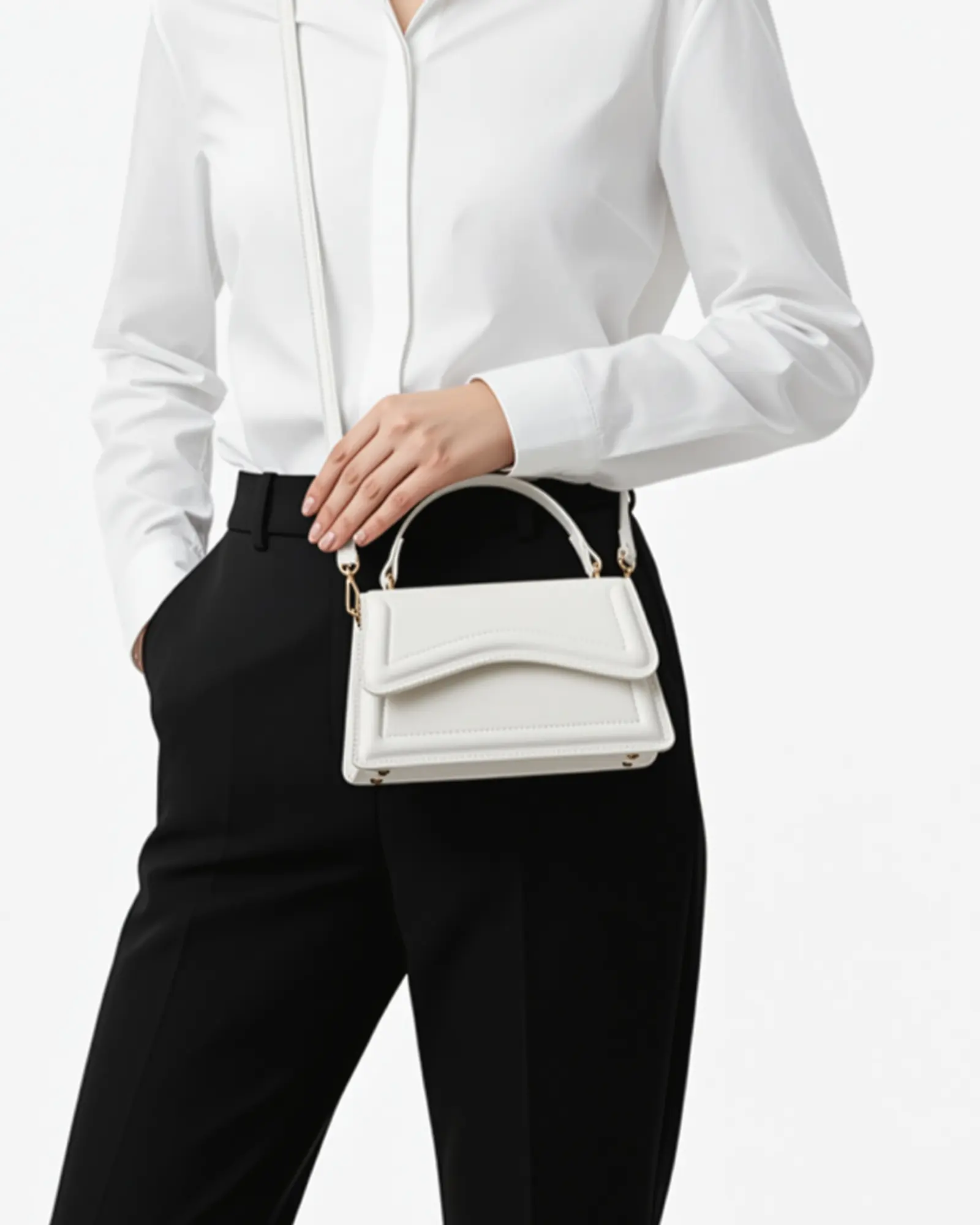 Sac à main blanc Ibiza de Danoir Paris avec poignées, vue de face, en cuir élégant et tendance.