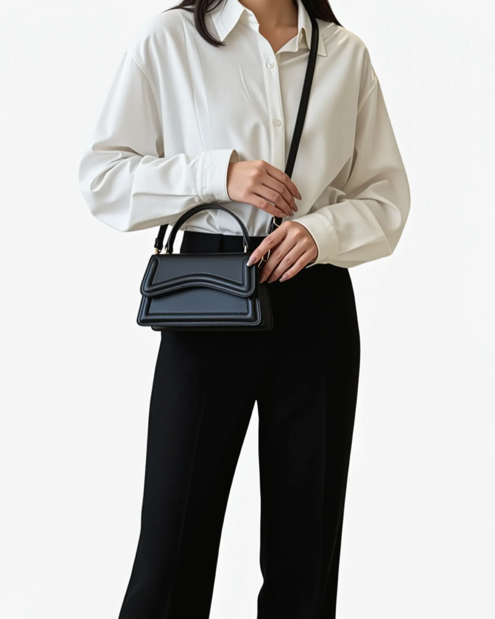Sac à main noir Ibiza de Danoir Paris, en cuir avec poignées élégantes et détails modernes, vue de face.