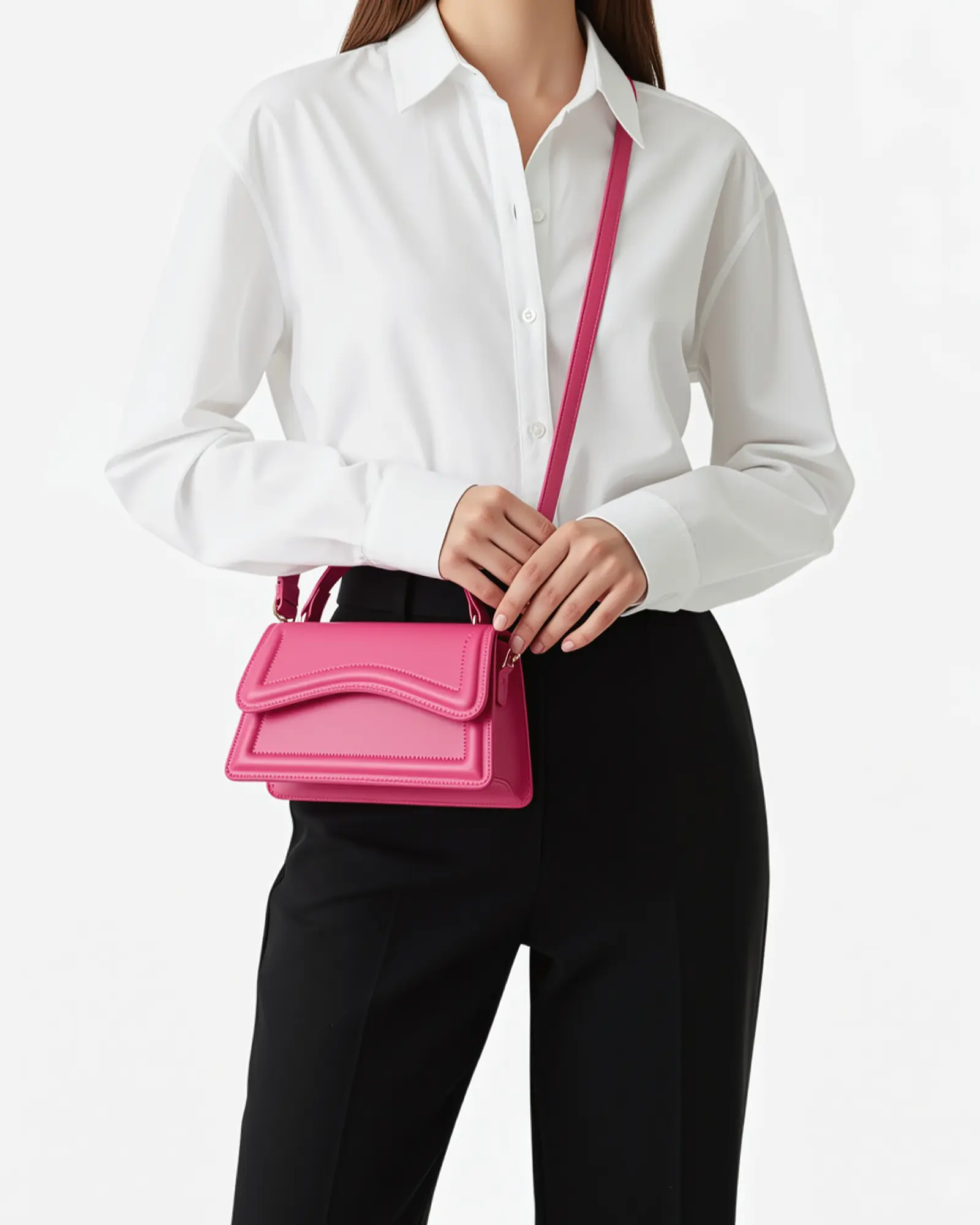 Sac à main rose Ibiza de Danoir Paris, en cuir synthétique avec poignées élégantes et détails modernes.
