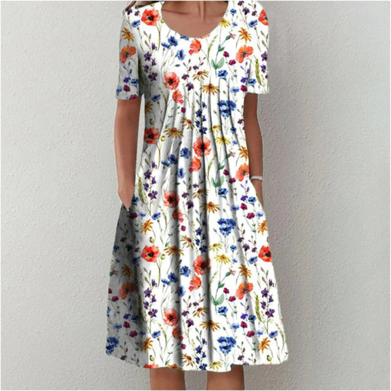 Robe midi aérée élégante Danoir Paris pour femmes, tissu fluide et style sophistiqué, vue de face.