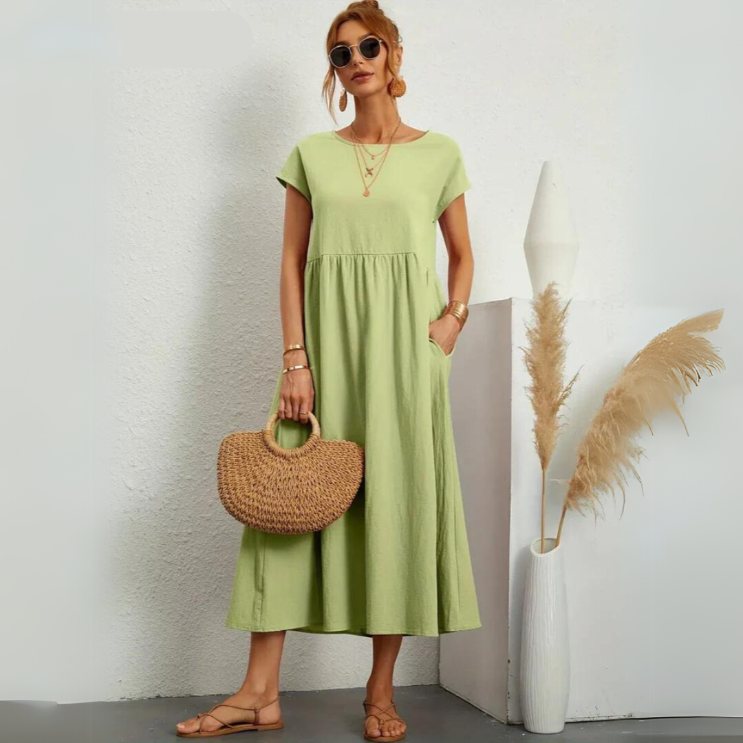 Robe midi décontractée en coton pour femmes Isla de Danoir Paris, tissu léger et coupe confortable, portée élégante et casual
