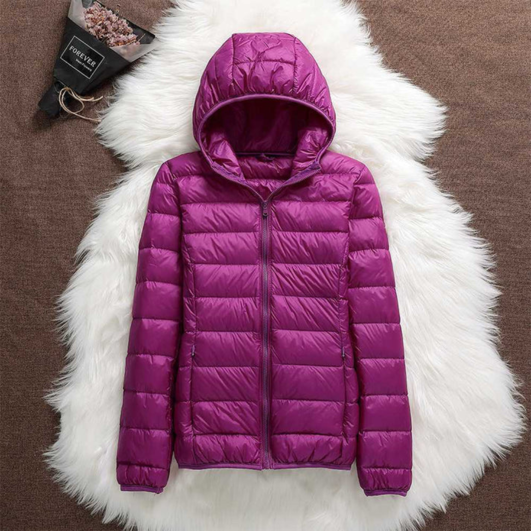 Doudoune Danoir Paris Peka pour femme, veste verte menthe avec capuche, look chaud et tendance, en tissu léger.