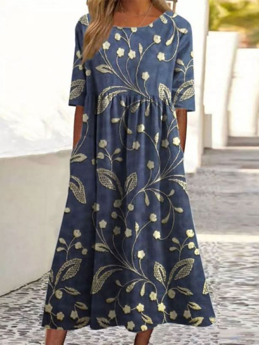 Robe midi décontractée pour femmes LAARNI™ de Danoir Paris, en tissu léger avec coupe élégante et détails subtils.