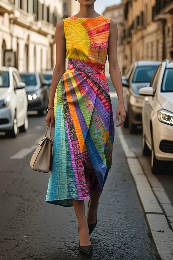 Robe graphique asymétrique Zelva de Danoir Paris, coupe moderne et design élégant, vue de face sur un fond neutre.