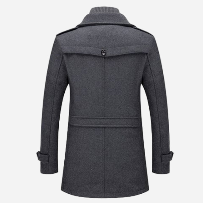 Veste d’hiver élégante Danoir Paris pour hommes en mélange de laine, couleur unie, adaptée au froid, vue de face.