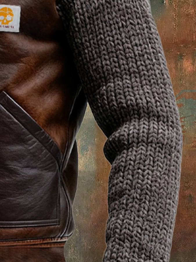 MAISON CLÉMENT PARIS™ | VESTE EN CUIR ET MAILLE À DOUBLURE SHERPA CHAUDE 