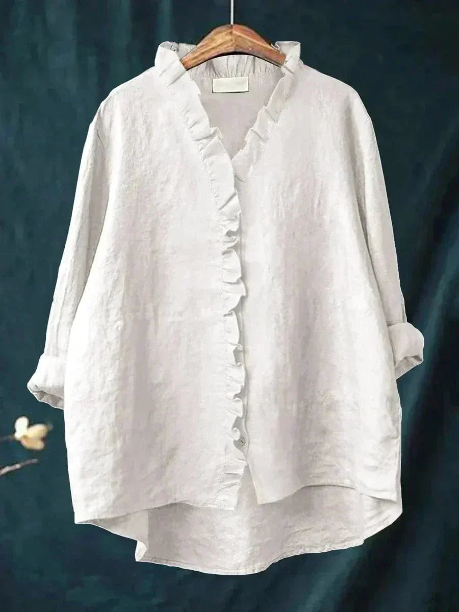 Chemisier à volants Annette de Danoir Paris, blouse élégante avec détails plissés et style intemporel, vue de face.