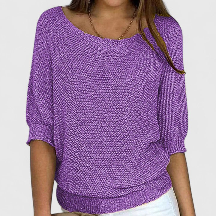 Pull en maille Rachel de Danoir Paris, près du corps, couleur neutre, porté sur un mannequin.