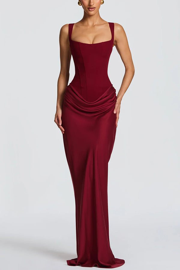 Robe maxi Éléonore Danoir Paris avec col carré, longueur longue, tissu fluide et élégance sophistiquée.