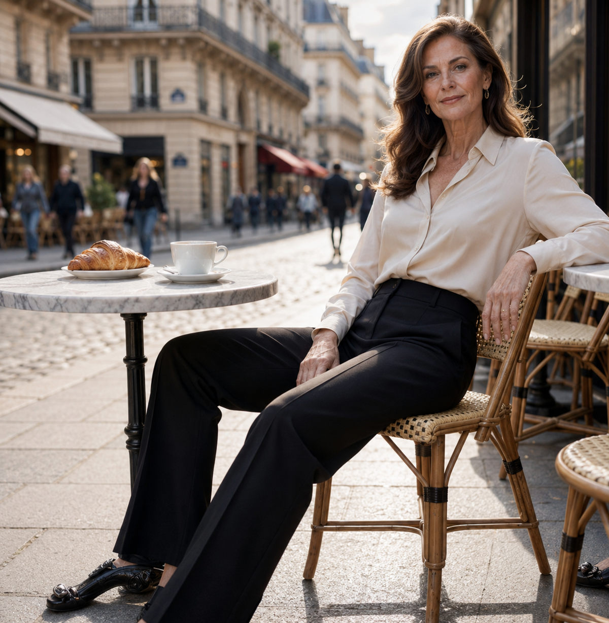 Pantalon de costume pour femmes taille haute Danoir Paris, coupe élégante en tissu noir.