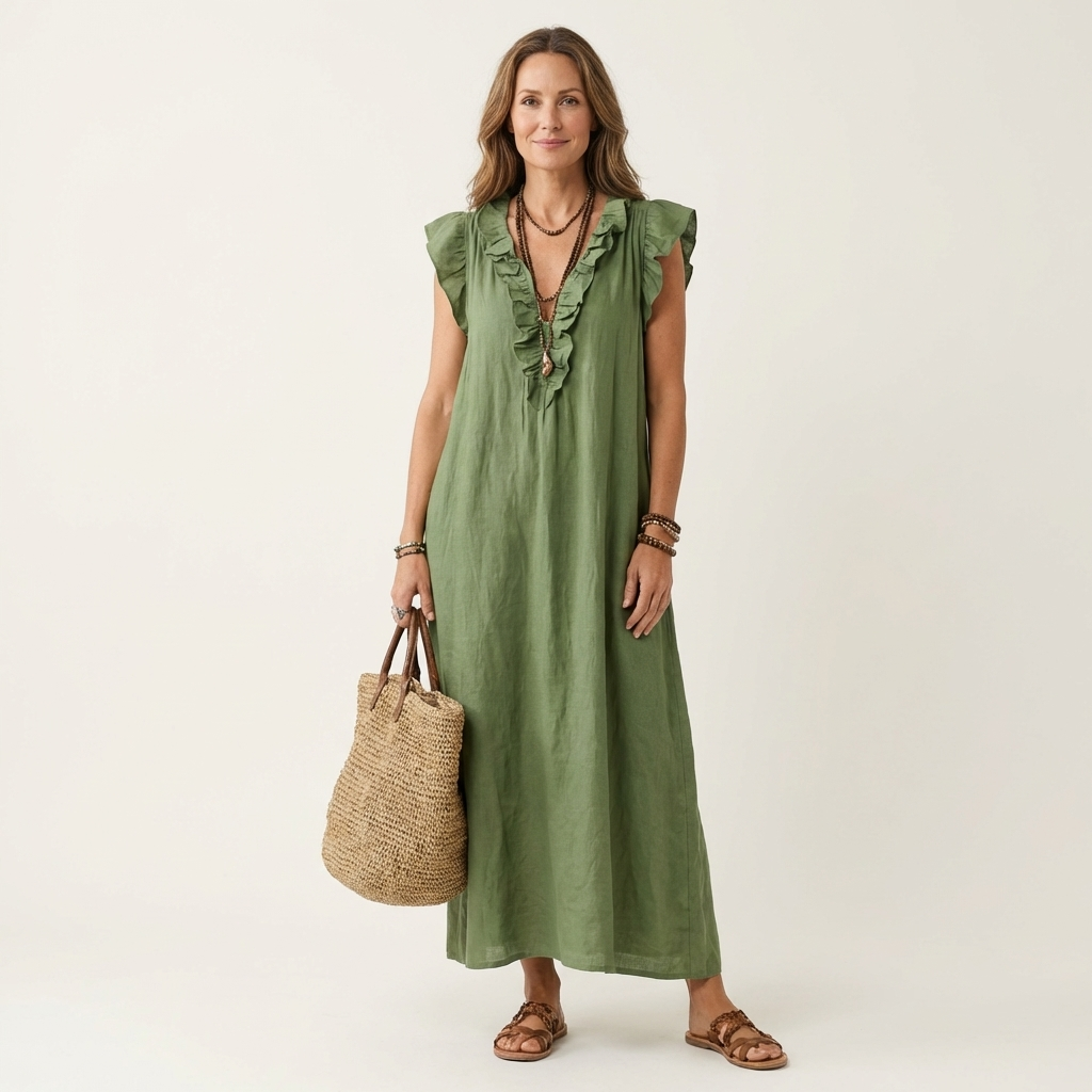 Josette | Robe Maxi à Col V avec Volants