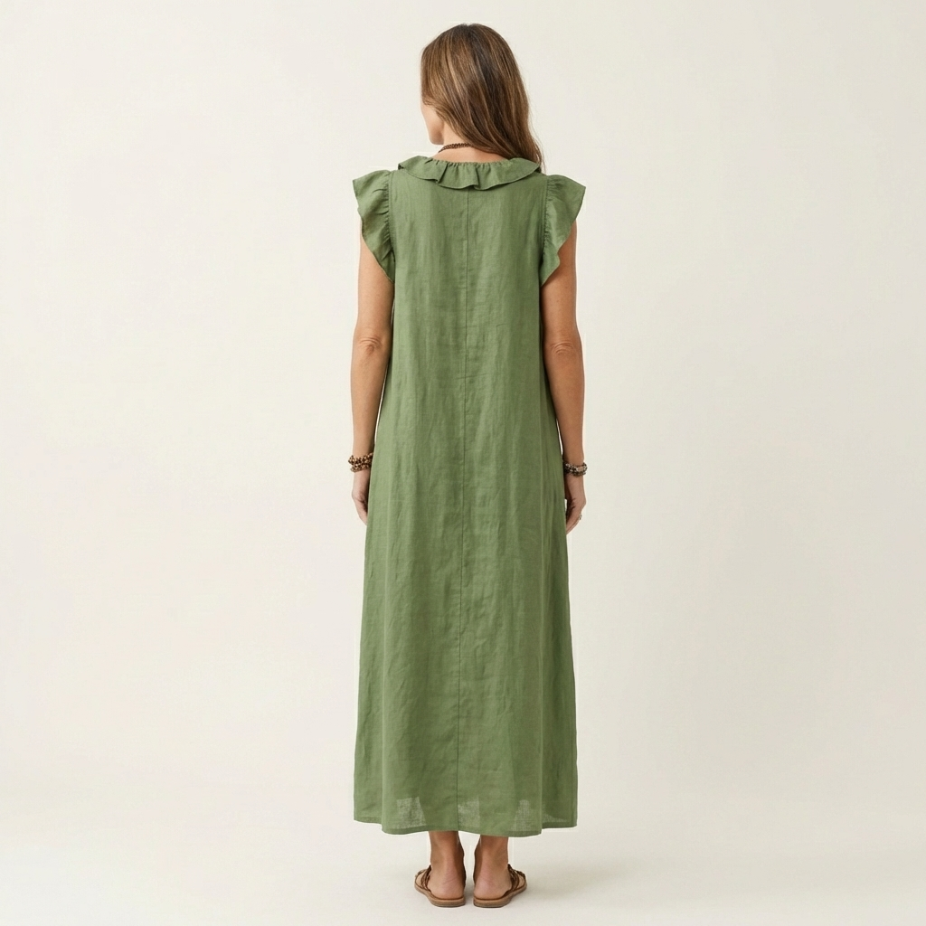 Josette | Robe Maxi à Col V avec Volants
