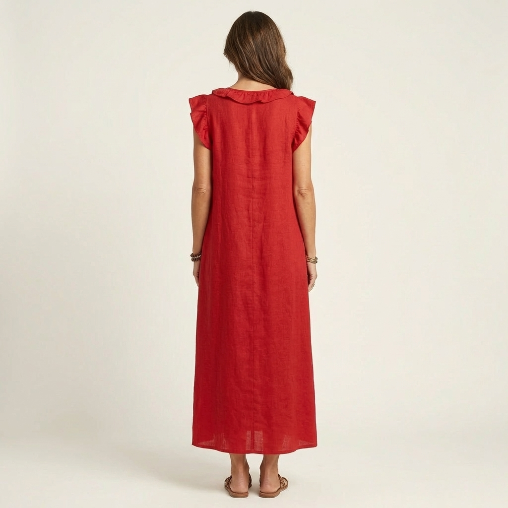 Josette | Robe Maxi à Col V avec Volants