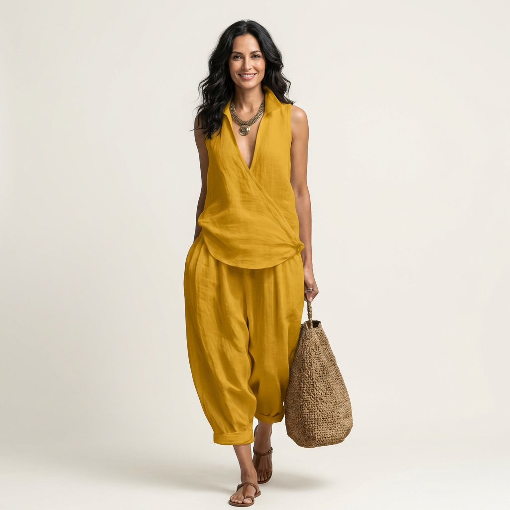 Twiila | Cross-Front Ensemble Top & Wide-Leg Pants