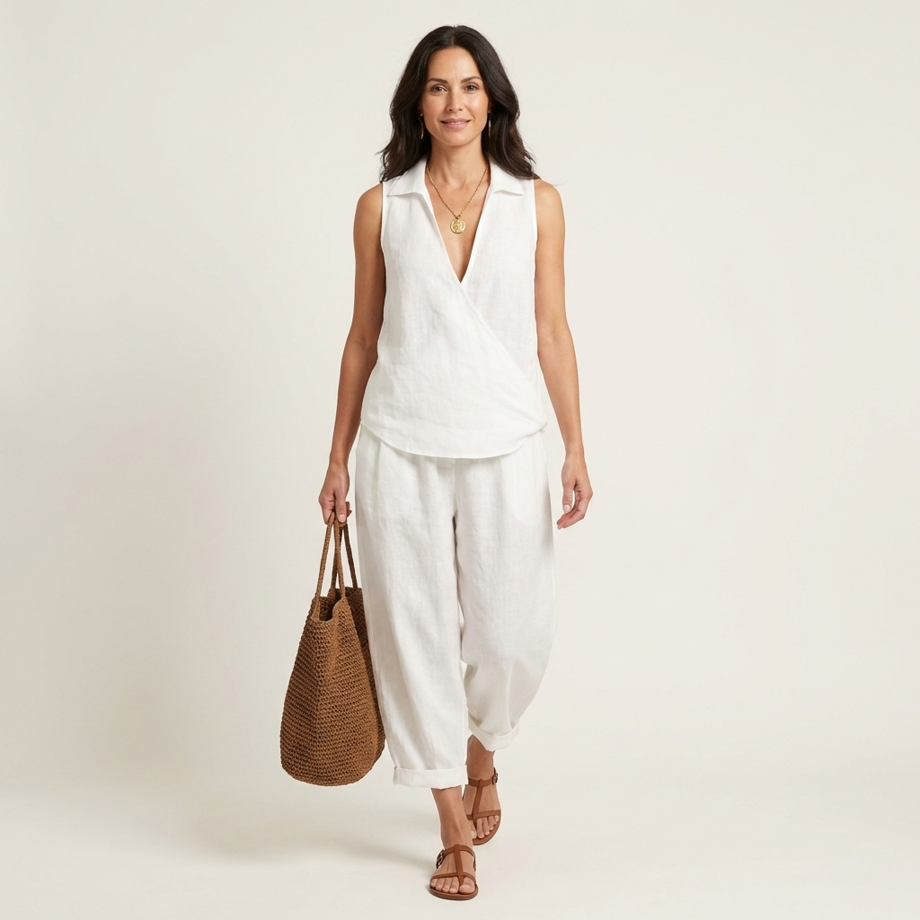 Twiila | Cross-Front Ensemble Top & Wide-Leg Pants