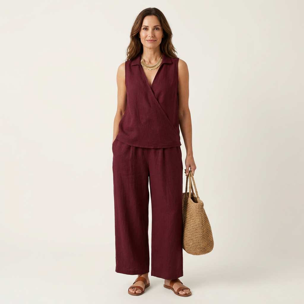 Twiila | Cross-Front Ensemble Top & Wide-Leg Pants