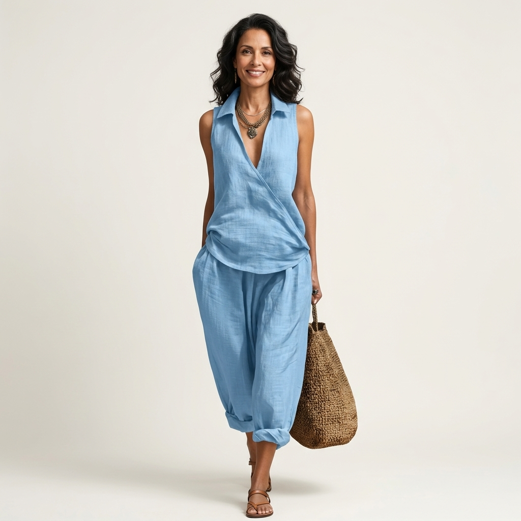 Twiila | Cross-Front Ensemble Top & Wide-Leg Pants