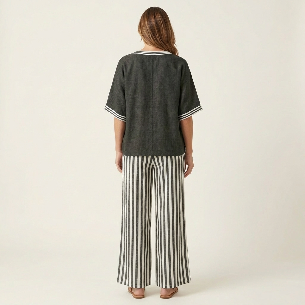 Juliana | Ensemble Varsity à Col V avec Pantalon Large Rayé