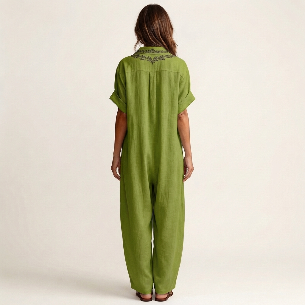 Amarina | Robe maxi en lin avec col en V brodé