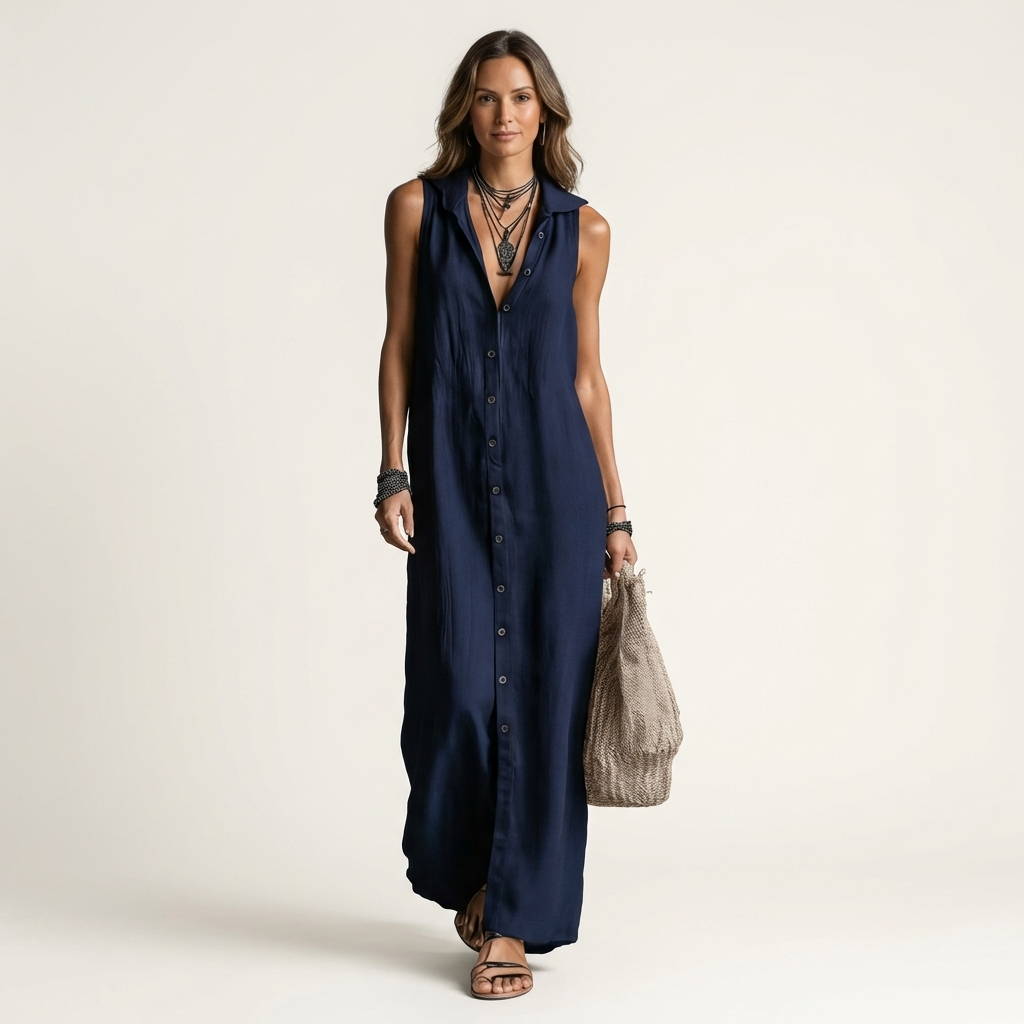 Mirabell | Robe maxi sans manches avec boutons et capuche