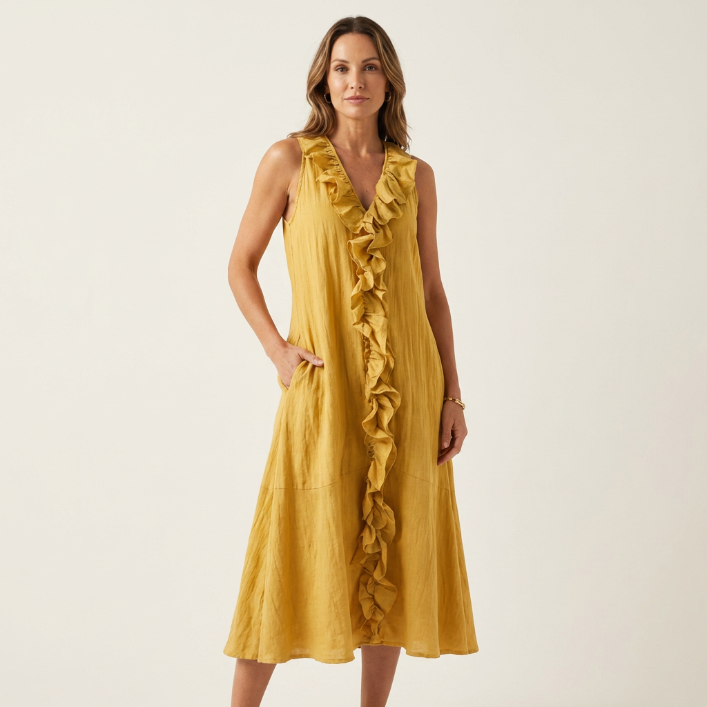 Vicky | Robe Maxi Sans Manches à Col en V avec Volants