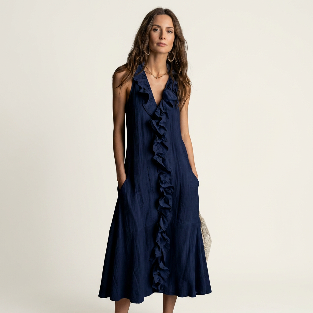 Vicky | Robe Maxi Sans Manches à Col en V avec Volants