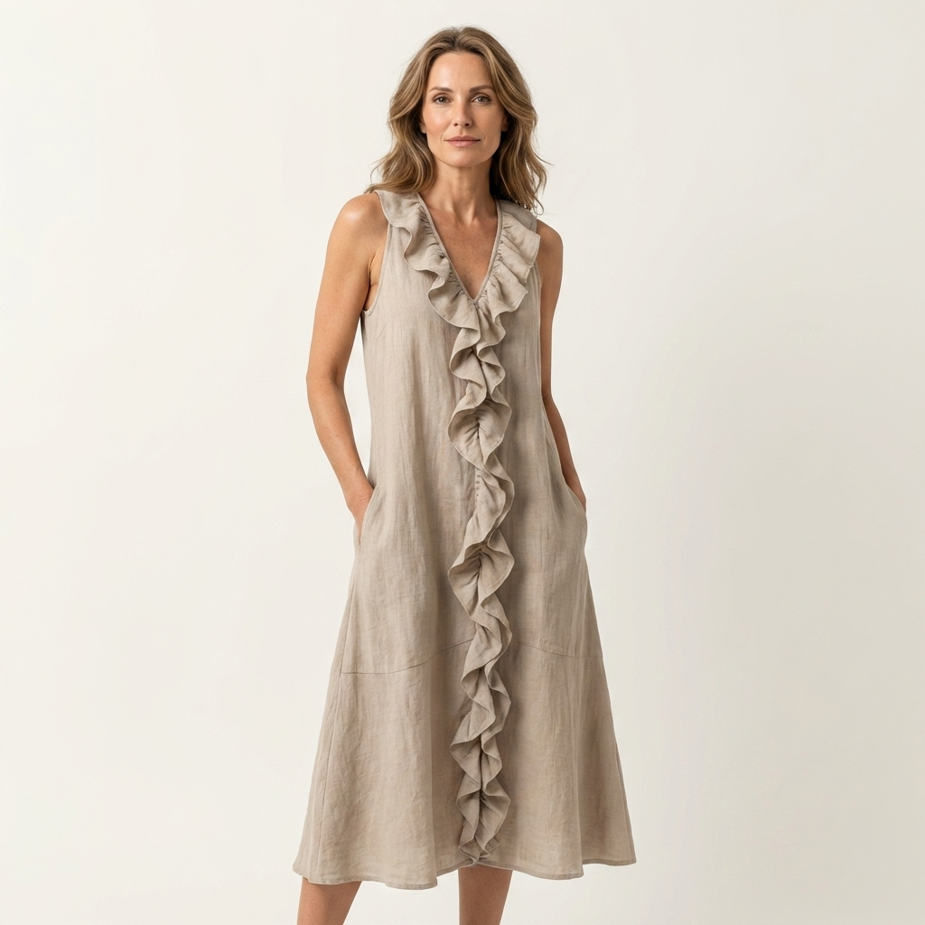 Vicky | Robe Maxi Sans Manches à Col en V avec Volants