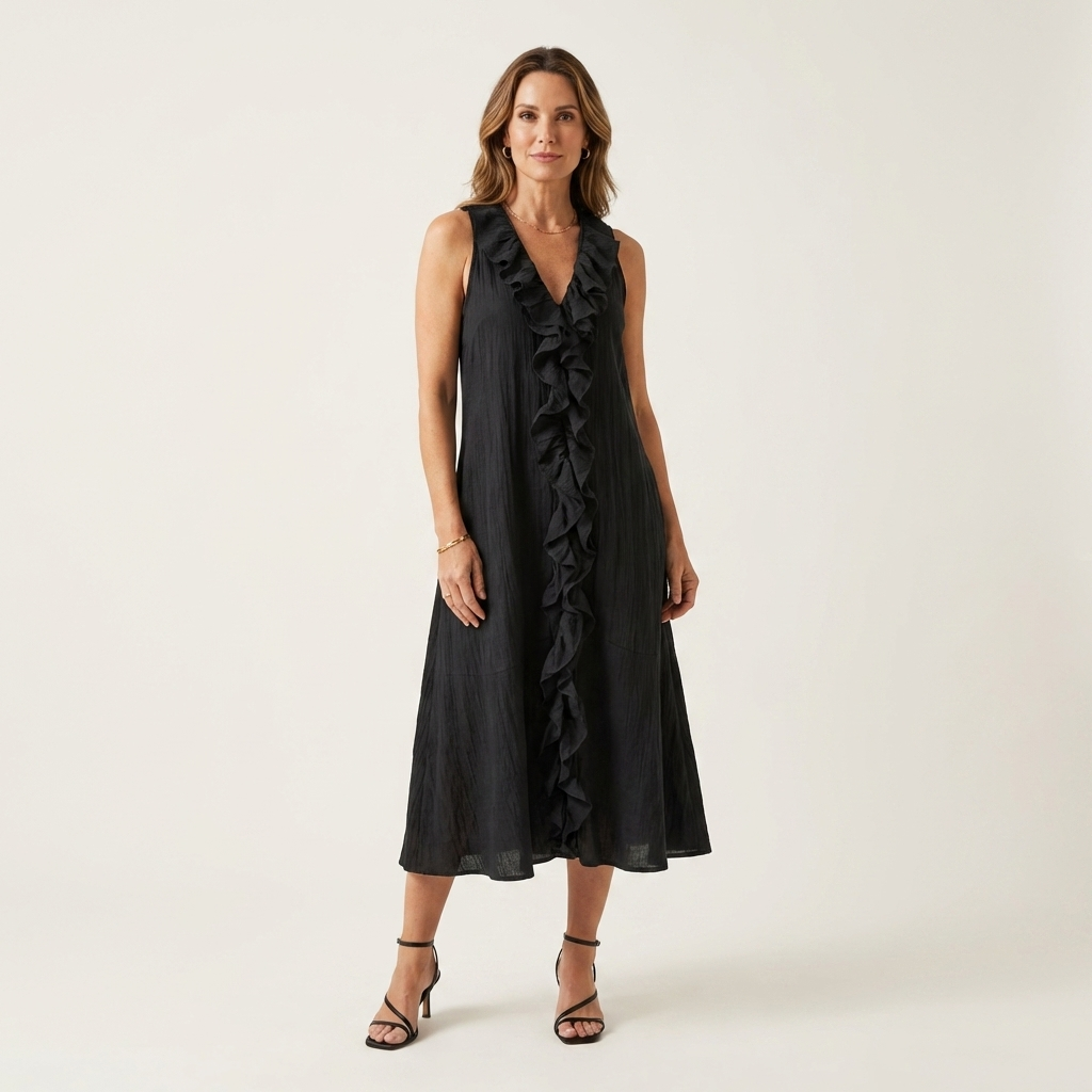 Vicky | Robe Maxi Sans Manches à Col en V avec Volants