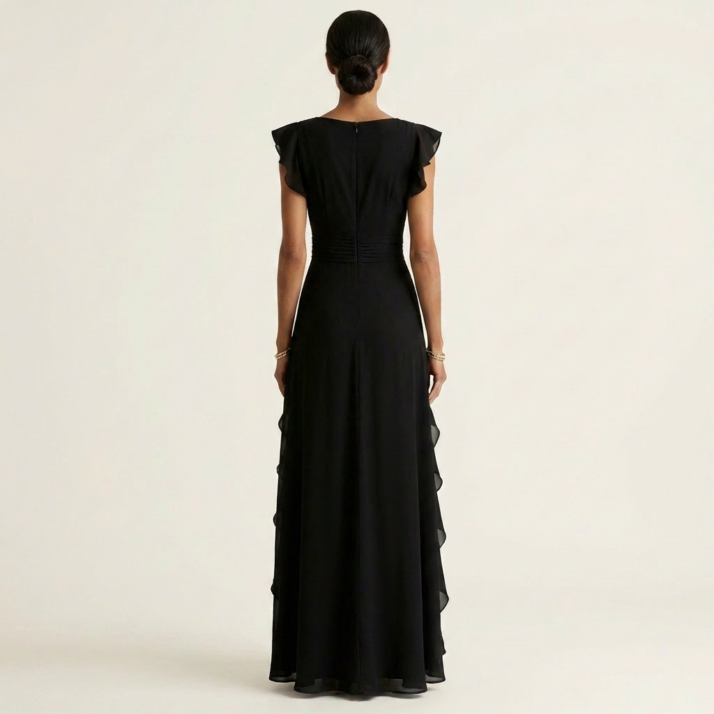 Nellyana | Robe Maxi à Volants en V avec Manches Évasées