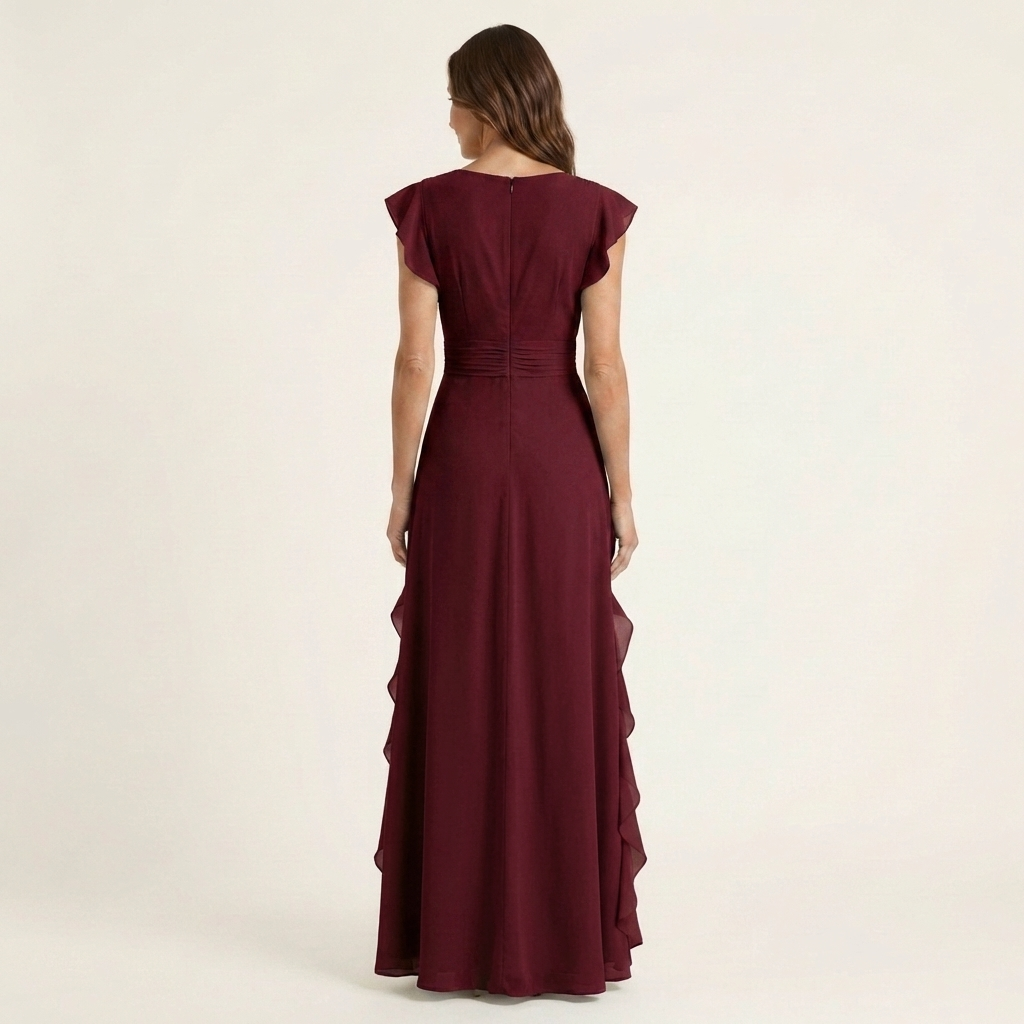 Nellyana | Robe Maxi à Volants en V avec Manches Évasées