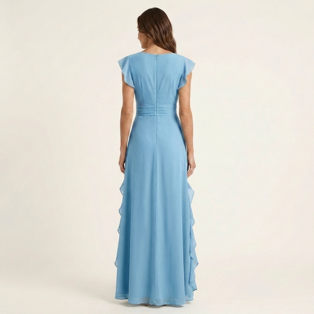 Nellyana | Robe Maxi à Volants en V avec Manches Évasées