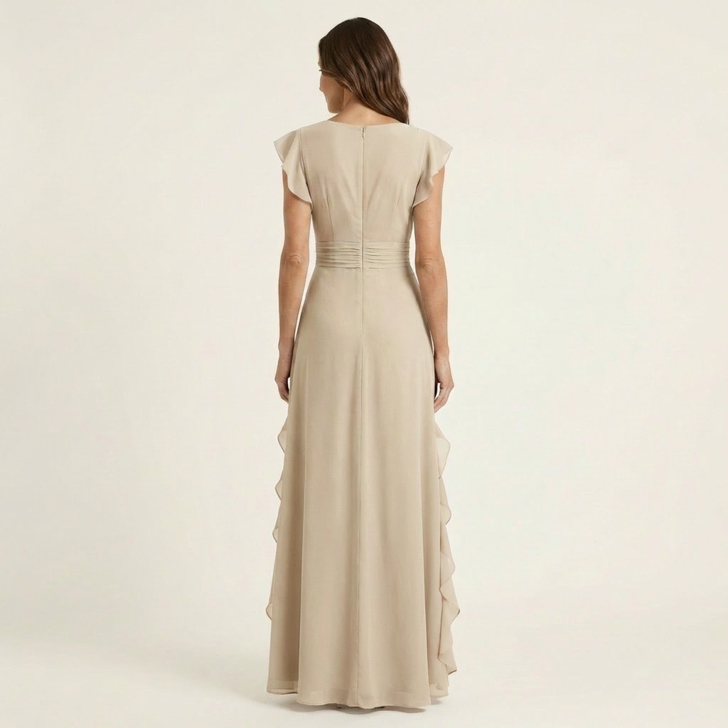 Nellyana | Robe Maxi à Volants en V avec Manches Évasées