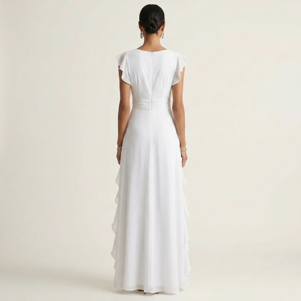 Nellyana | Robe Maxi à Volants en V avec Manches Évasées