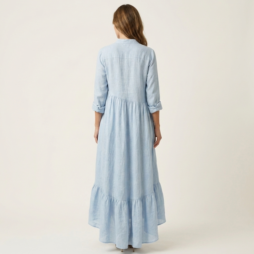 Jilana | Robe Maxi à Col Montant et Boutons avec Ourlet Volant