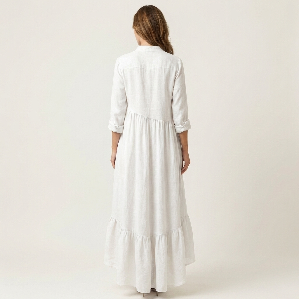 Jilana | Robe maxi à col haut avec boutons et ourlet à volants