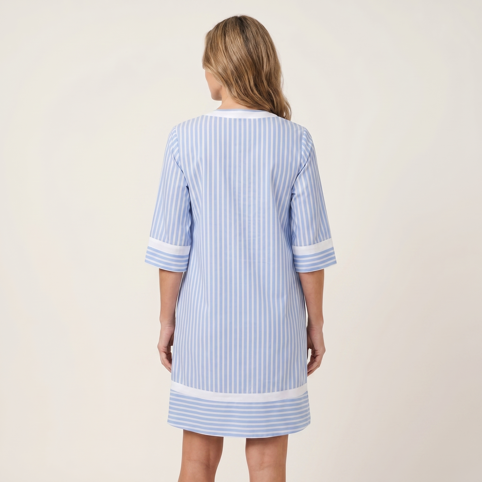 Sanina | T-shirt Robe en Coton Rayé avec Détails Contrastés
