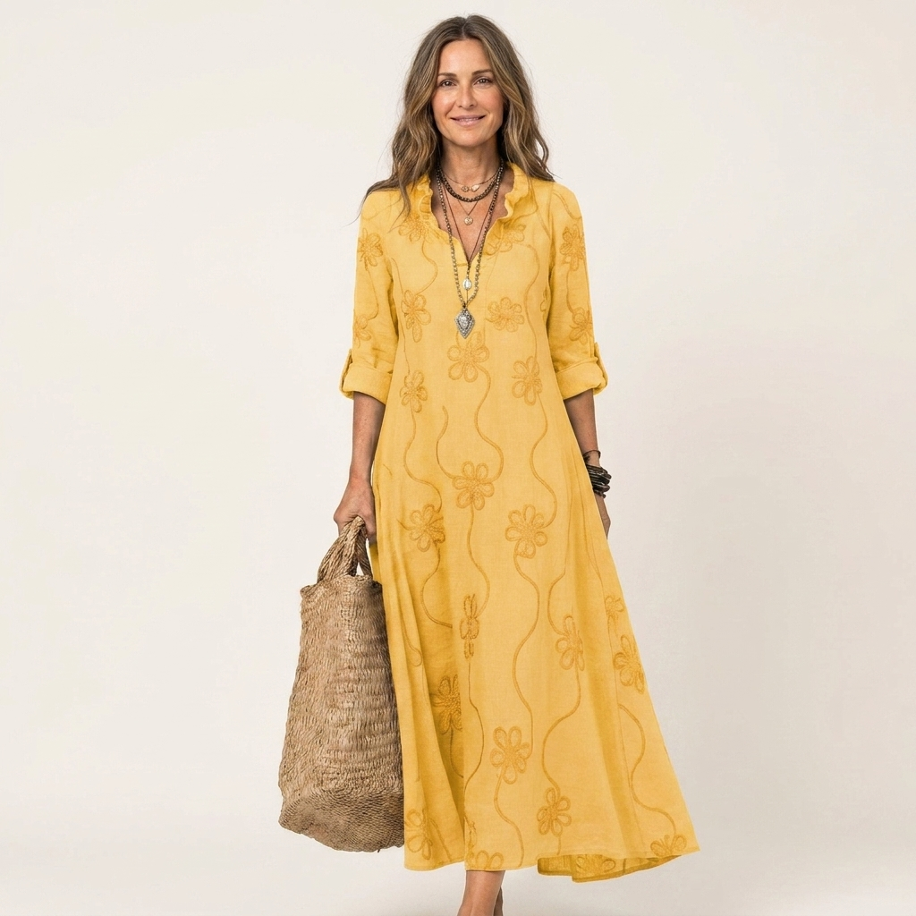 Mariam | Robe Maxi en Coton-Lin avec Broderie Florale Ton sur Ton" 

Rewritten: "Mariam | Robe Maxi en Coton-Lin avec Broderie Florale Subtile