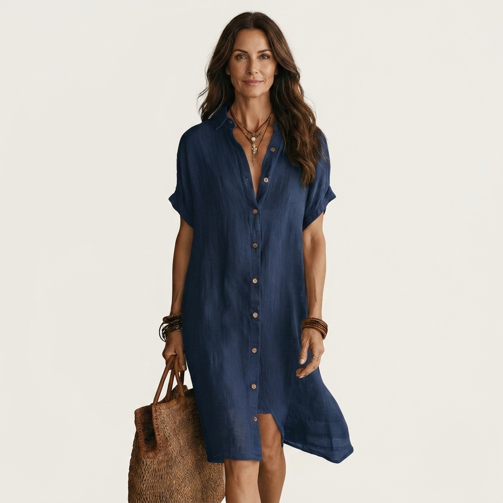Nidalie | Midi Shirt Dress with Rolled Sleeves