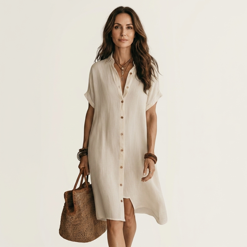 Nidalie | Midi Shirt Dress with Rolled Sleeves