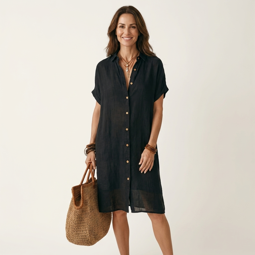 Nidalie | Midi Shirt Dress with Rolled Sleeves