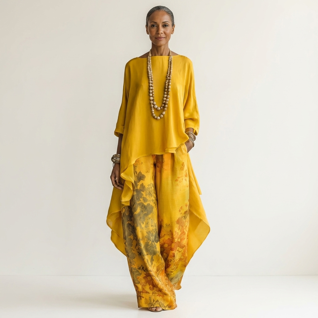 Cariola | Ensemble en Satin de Coton à Deux Pièces avec Tunique Asymétrique