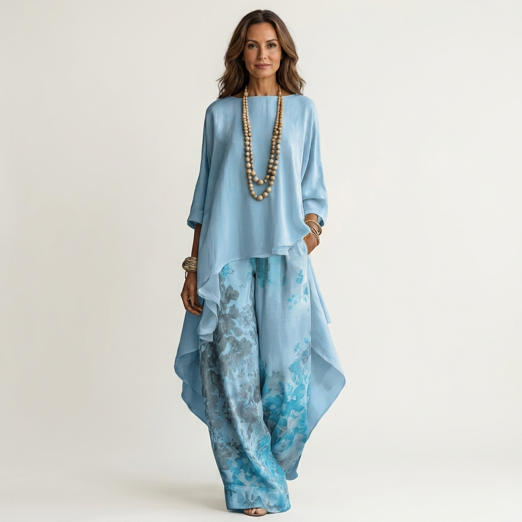 Cariola | Ensemble en Satin de Coton à Deux Pièces avec Tunique Asymétrique