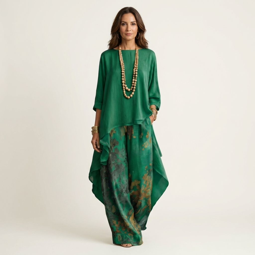 Cariola | Ensemble en Satin de Coton à Deux Pièces avec Tunique Asymétrique