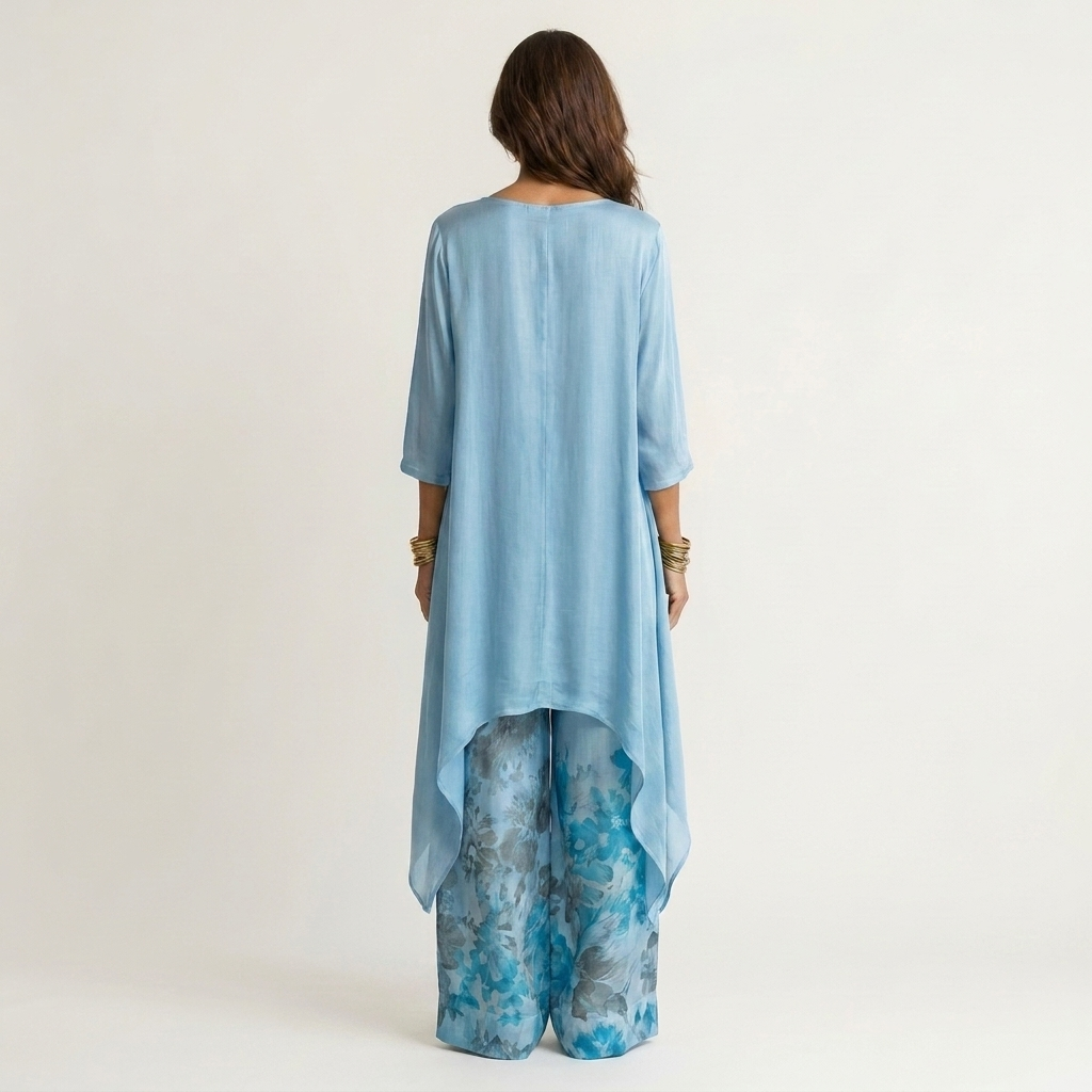Cariola | Ensemble en Satin de Coton à Deux Pièces avec Tunique Asymétrique