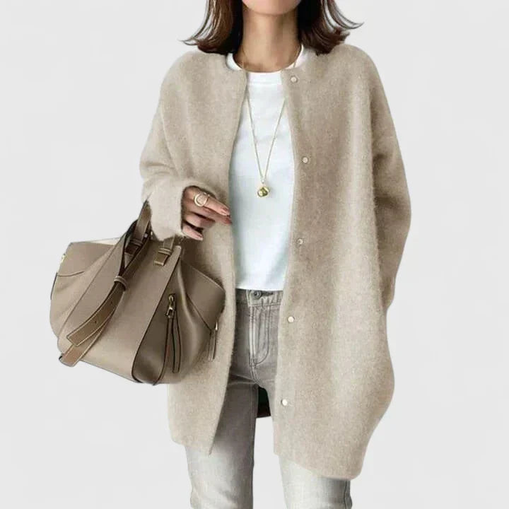Veste Danoir Paris Thalienne en molleton orange avec boutons, vêtement élégant et confortable pour femme.