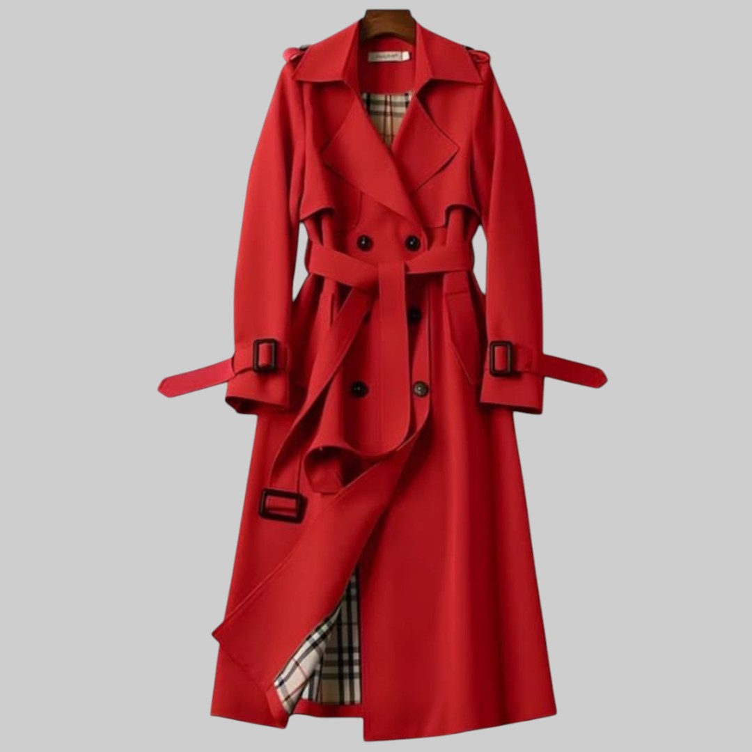 Trench-coat classique Jakarta™ de Danoir Paris, en tissu beige avec ceinture et boutons, porté sur un mannequin.