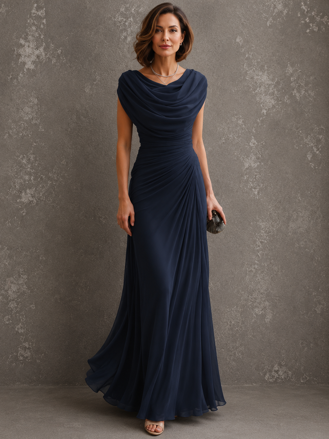 Robe longue sans manches Maëlle de Danoir Paris, robe drapée élégante pour femme, vue de face avec détails en tissu.