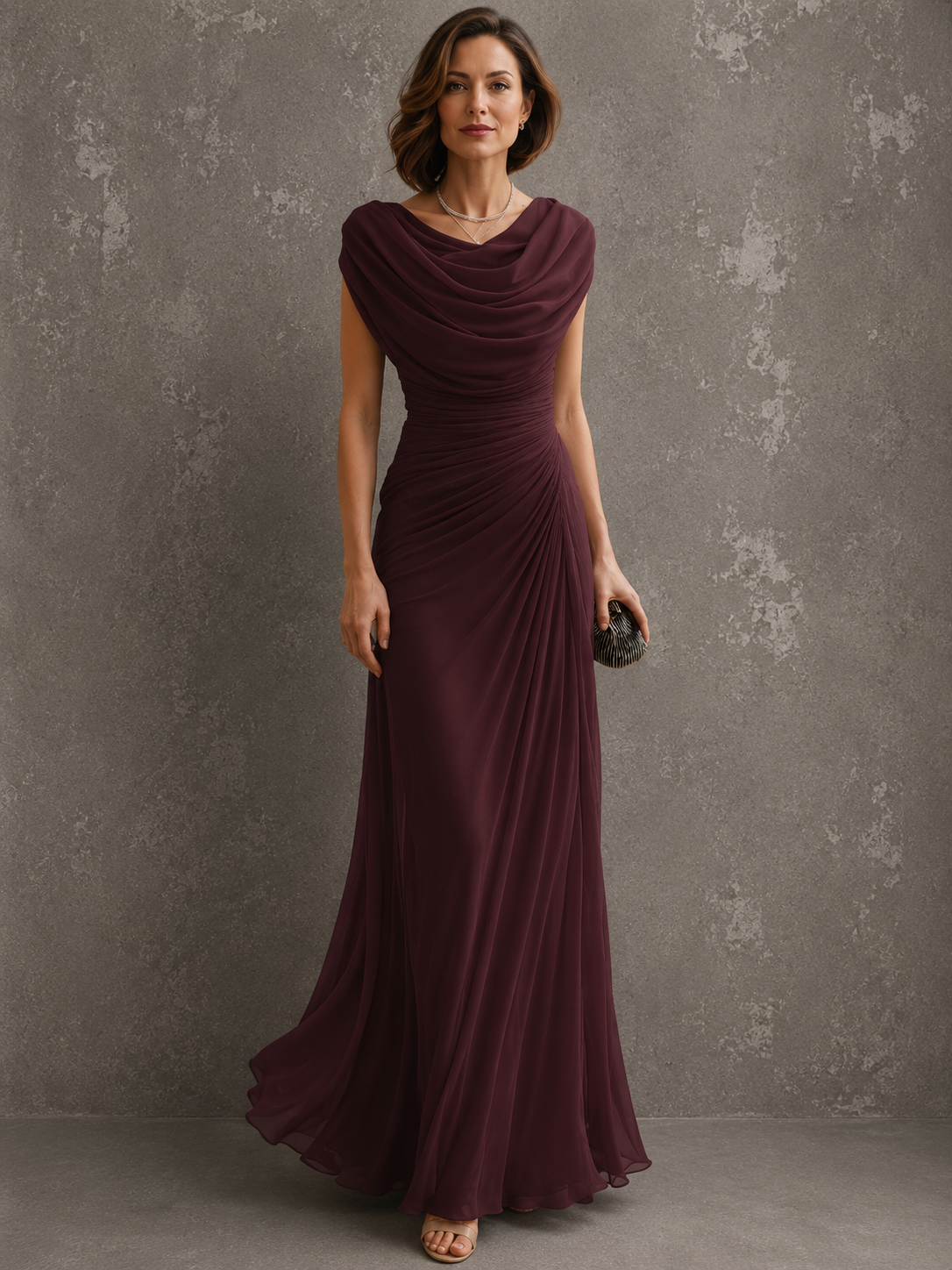 Robe longue sans manches Maëlle de Danoir Paris, élégante robe drapée pour femme, vue arrière avec tissu fluide et finition sophistiquée.